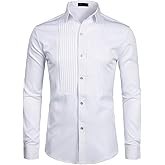 ZEROYAA Mens Slim Fit Long Sleeve Tuxedo Dress Shirts/Prom Performing Shirts