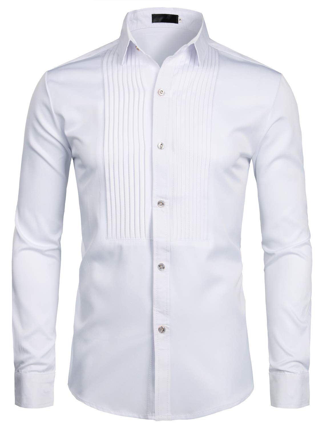 Photo 1 of ZEROYAA Mens Slim Fit Long Sleeve Tuxedo Dress Shirts/Prom Performing Shirts Z54 White Small