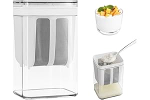 1100ml Greek Yogurt Strainer with Fine Mesh and Leak Proof Lid, Large Capacity Yogurt Filter with Spoon for Yogurt, Nut Juice