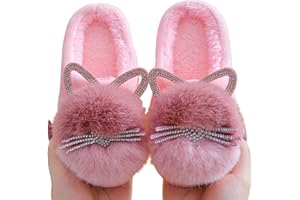CAISTRE Toddler Slippers Girls Kids Slippers Cute Cat House Slipper Fuzzy Slippers Pink Slipper Winter Warm Slippers Soft House Shoes