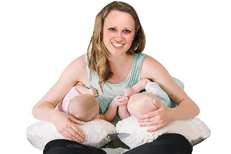 Twinki Zwillingsstillkissen (grau) optimal für das gleichzeitige Stillen von Zwillingen mit Rückenünterstützung und Anschnall