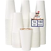 JOLLY CHEF 180 Count 16 oz Coffee Cups, White Drinking Paper Cups for Coffee, Water, Juice, or Tea, Suitable for Party, Picnic, Travel, and Events