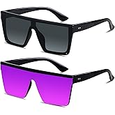 LYZOIT Square Oversized Sunglasses for Women Men Big Flat Top Fashion Shield Large UV Protection Rimless Shades