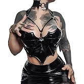 Leather Halter Top Goth Black Corset Bustier Tops for Women