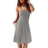 Alaster Queen Women's Bandeau Strapless Summer Dress Cover Up Backless Sunny Beach Sundress with Pockets