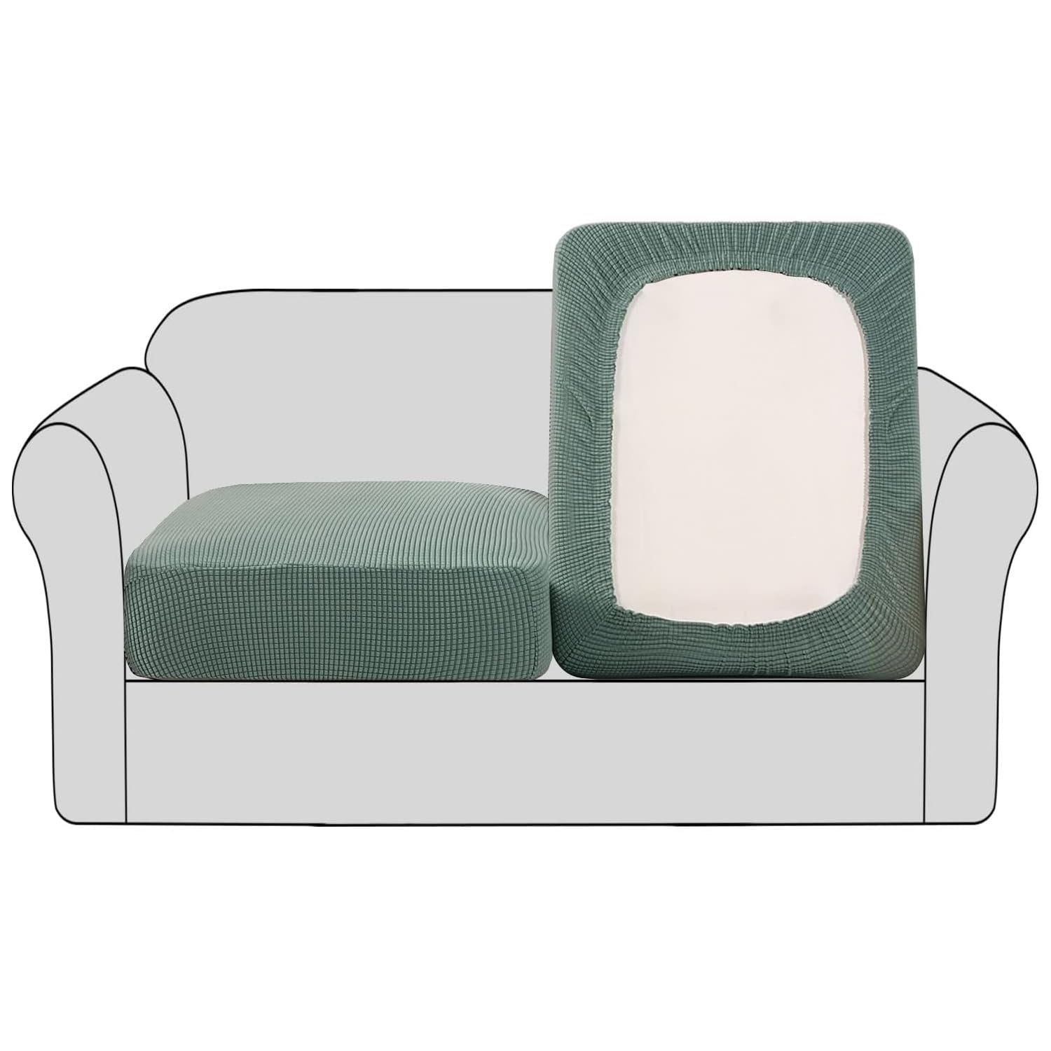 BellaHills Stretch Sofa Seat Cushion Cover Sofa Couch Cushion Furniture Protector Sofa Slipcover with Elastic Bottom Spandex Jacquard Fabric Small Checks(2 Pieces, Sage)