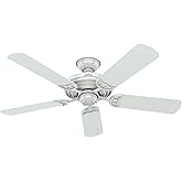 Hunter 52 inch Outdoor or Indoor Ceiling Fan No Light - White Ceiling Fan without Light, For Patio, Porch, Garage, or Living 