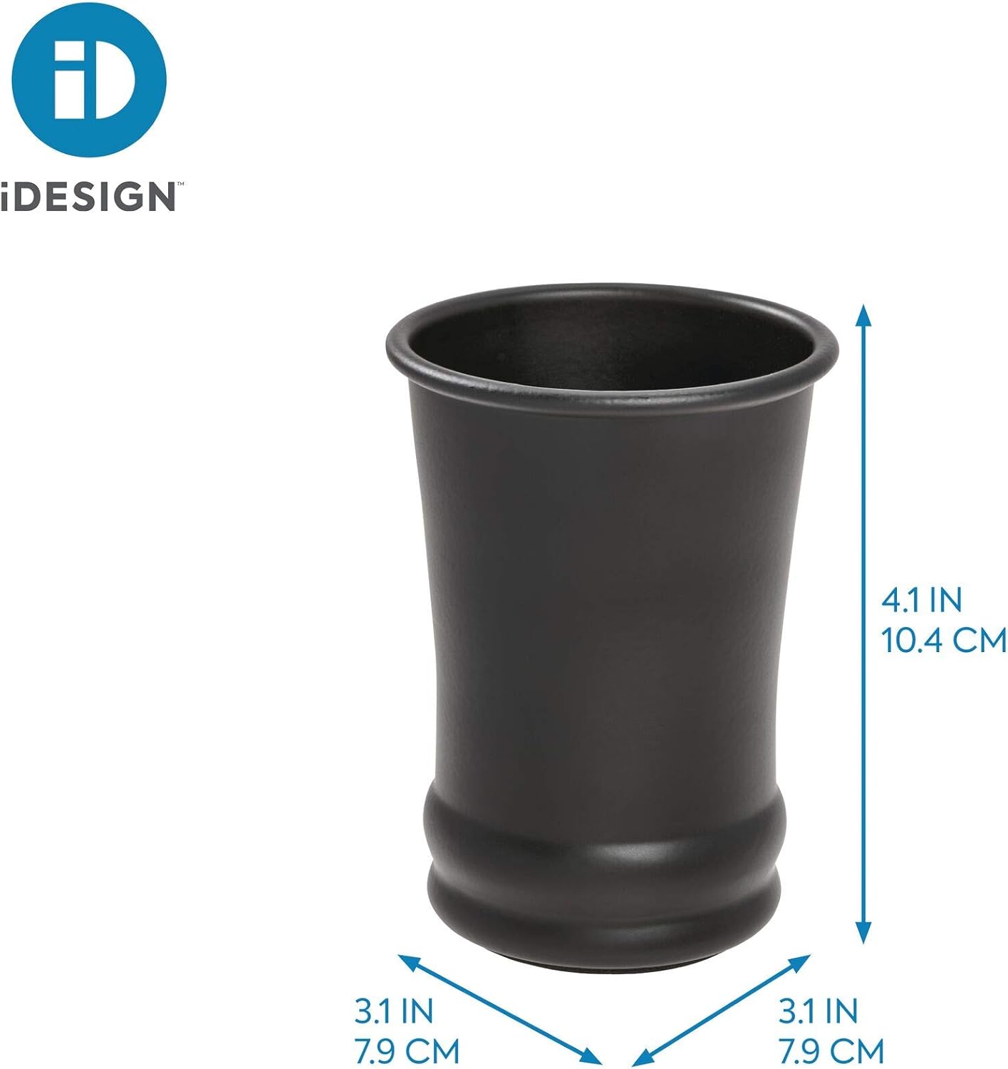 iDesign 26187 Olivia Metal Tumbler, Makeup Brush Holder and Toothbrush Cup for Bathroom, Countertop, Desk, Dorm, College, and Vanity - Matte Black: Home & Kitchen