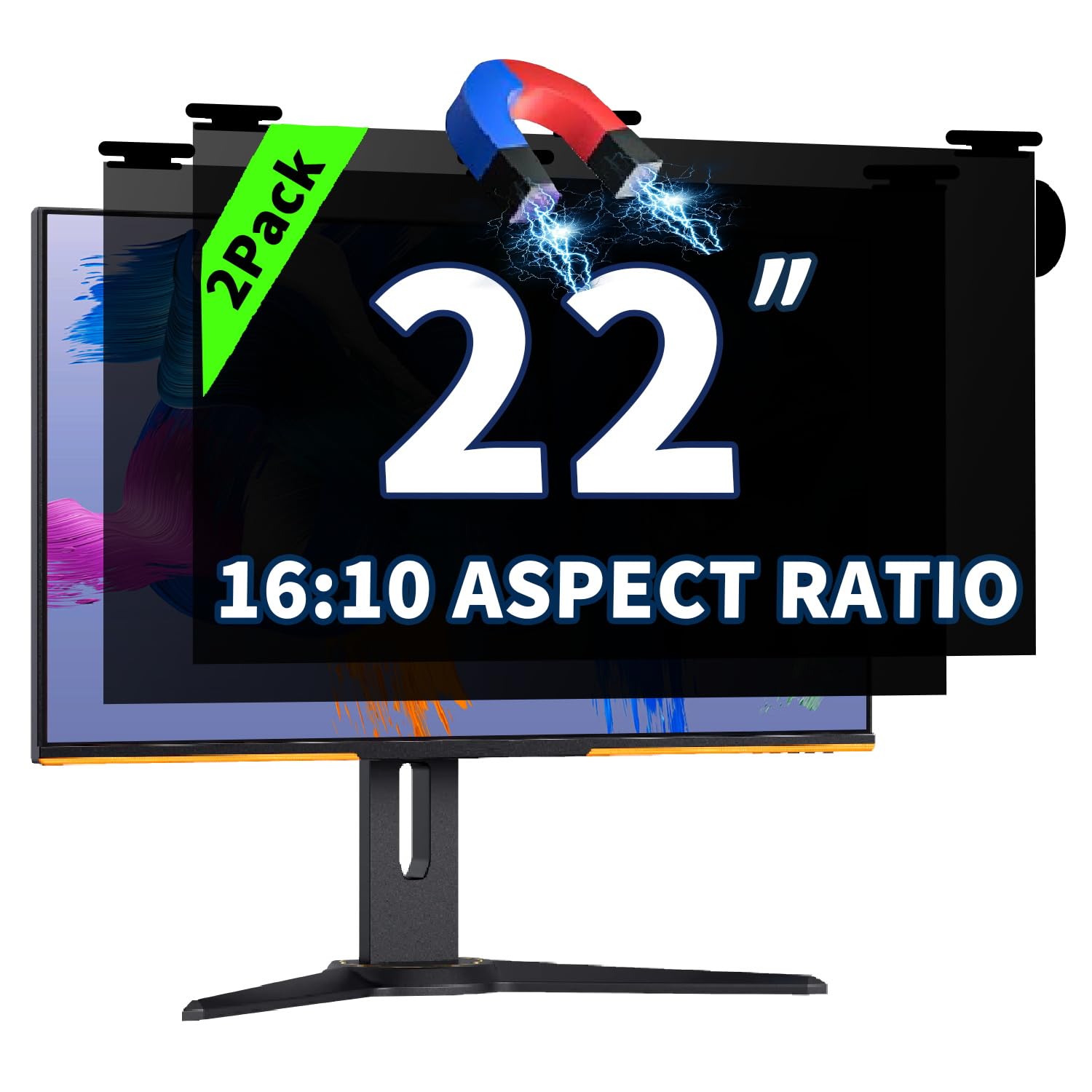 Photo 1 of 2 Pack Magnetic Hanging Computer Privacy Screen 22 Inch for 16:10 Widescreen Monitor, Removable Privacy Screen Anti Glare Blue Light Computer Screen Privacy Shield, Anti-Scratch 22 in Protector Film