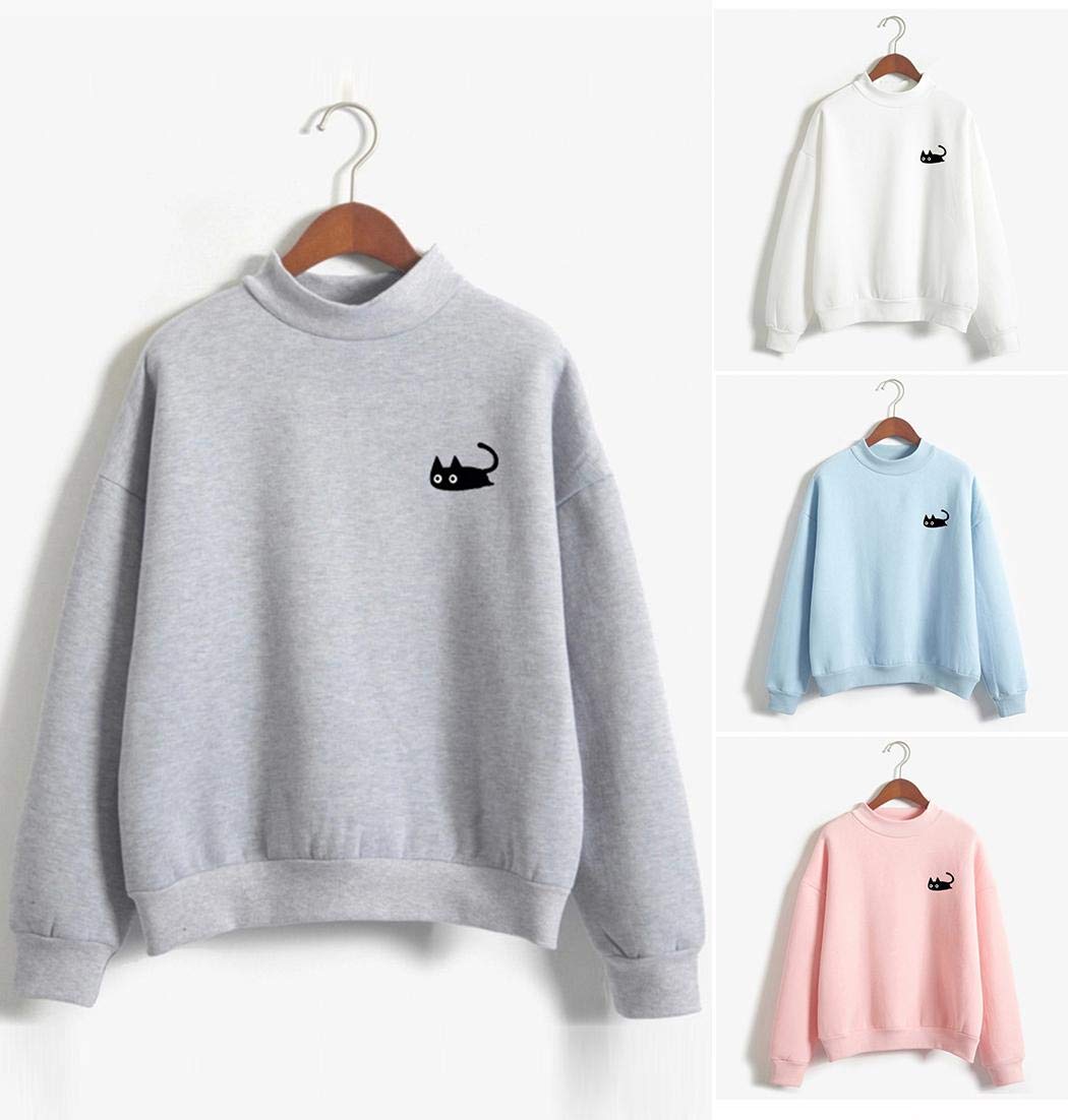 XioNiu Women Casual O-Neck Long Sleeve Cute Animal Print Embroidery Pullover Sweatshirt Fashion Hoodies White