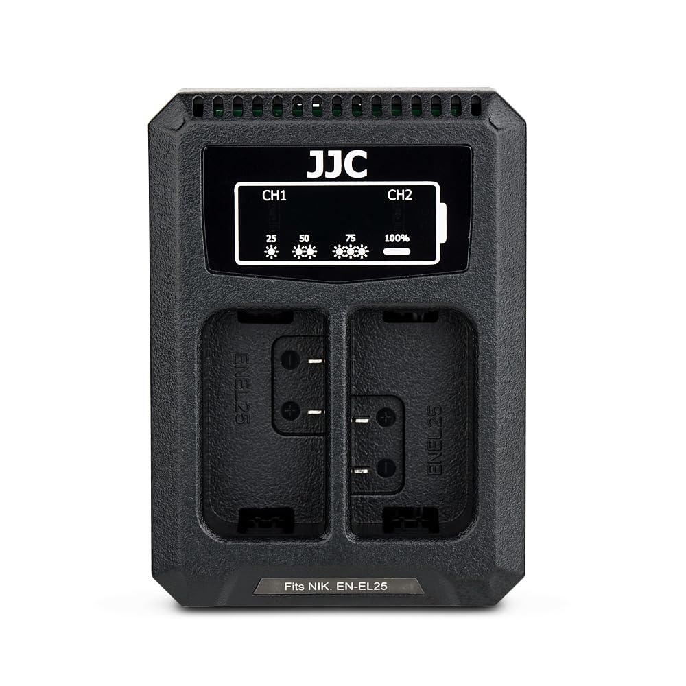 Photo 1 of JJC EN-EL25 Battery Charger USB Dual Slot for Nikon Z50 II Z50II Z50 Z 50 Z30 Z 30 Zfc Z fc Cameras, MH-32 Battery Charger, with Overheat and Overcharge Protection