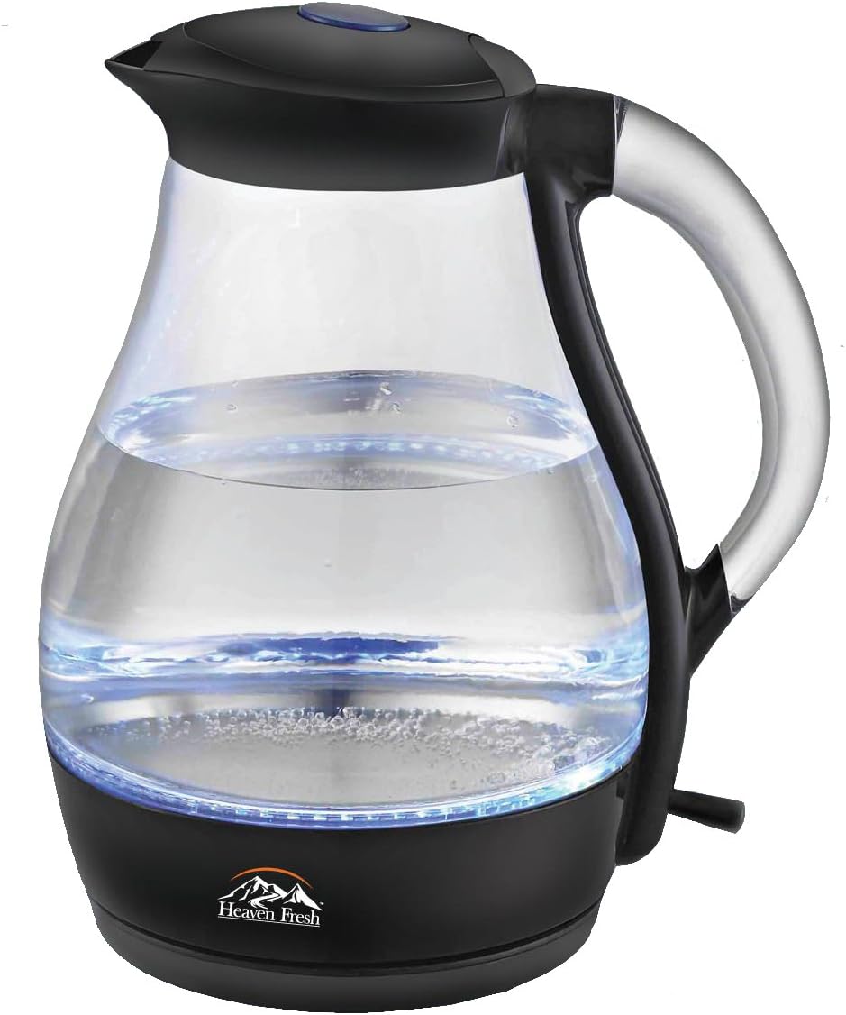 Heaven Fresh Glass Electric Kettle, 1.7L Eco Water Kettle with Illuminated LED, BPA Free Cordless Water Boiler, Auto-Off & Boil-Dry Protection, 1500W, Black [Energy Class A+++]