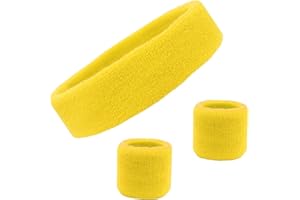 Kenz Laurenz Sweatband Set Cotton Sports Headband Terry Cloth Wristband Moisture Wicking Sweat Absorbing Head Band Athletic Exercise Basketball Wrist Sweatbands and Headbands