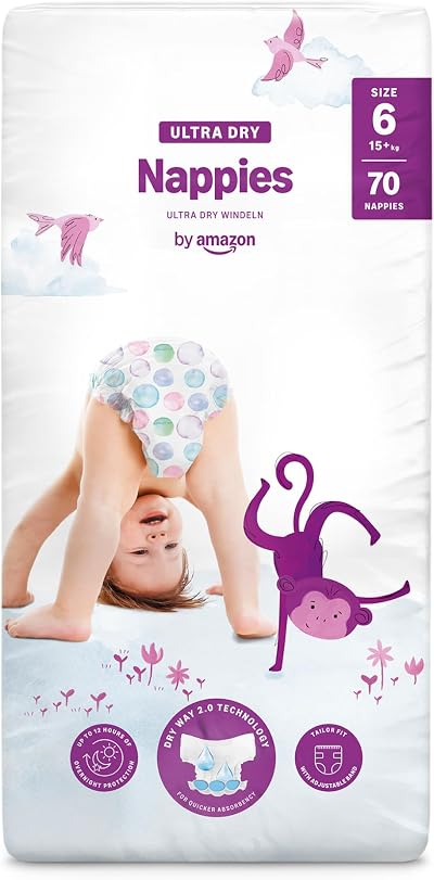 By Amazon Ultra Dry Nappies Size 6 15+ kg 70 nappies Channelled Absorption