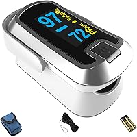mibest OLED Finger Pulse Oximeter, O2 Meter, Dual Color White/Silver