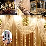 Battery Operated 300 LED Curtain String lights w/ Remote & Timer, Outdoor Curtain Icicle Wall Lights For Wedding Backdrops, Christmas, Holiday, Camping Decoration (9.8×9.8ft, Dimmable, Warm White)