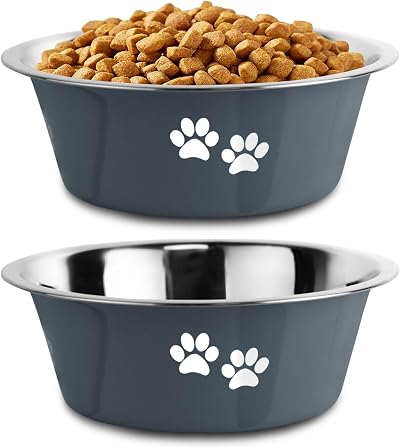 YUDANSI 860ml Dog Bowls 2 Pack Stainless Steel Food Water Bowls Non-Slip