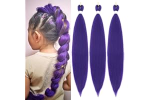 FIRSTCYH HAIR Purple Braiding Hair Extensions 3 Packs Pre-Stretched Braiding Hair for Women Purple Hair Extensions for Braids Cosplay Halloween Costume (26 Inch D-Pur)