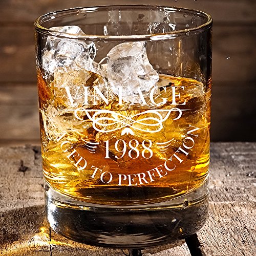 1988 30th Birthday Lowball Whiskey Glass for Men and Women - Vintage Aged To Perfection - Anniversary Gift Idea for Him, Her, Husband or Wife - 30 Year Old Presents for Mom, Dad - 11 oz Bourbon Scotch - Thumbnail 5