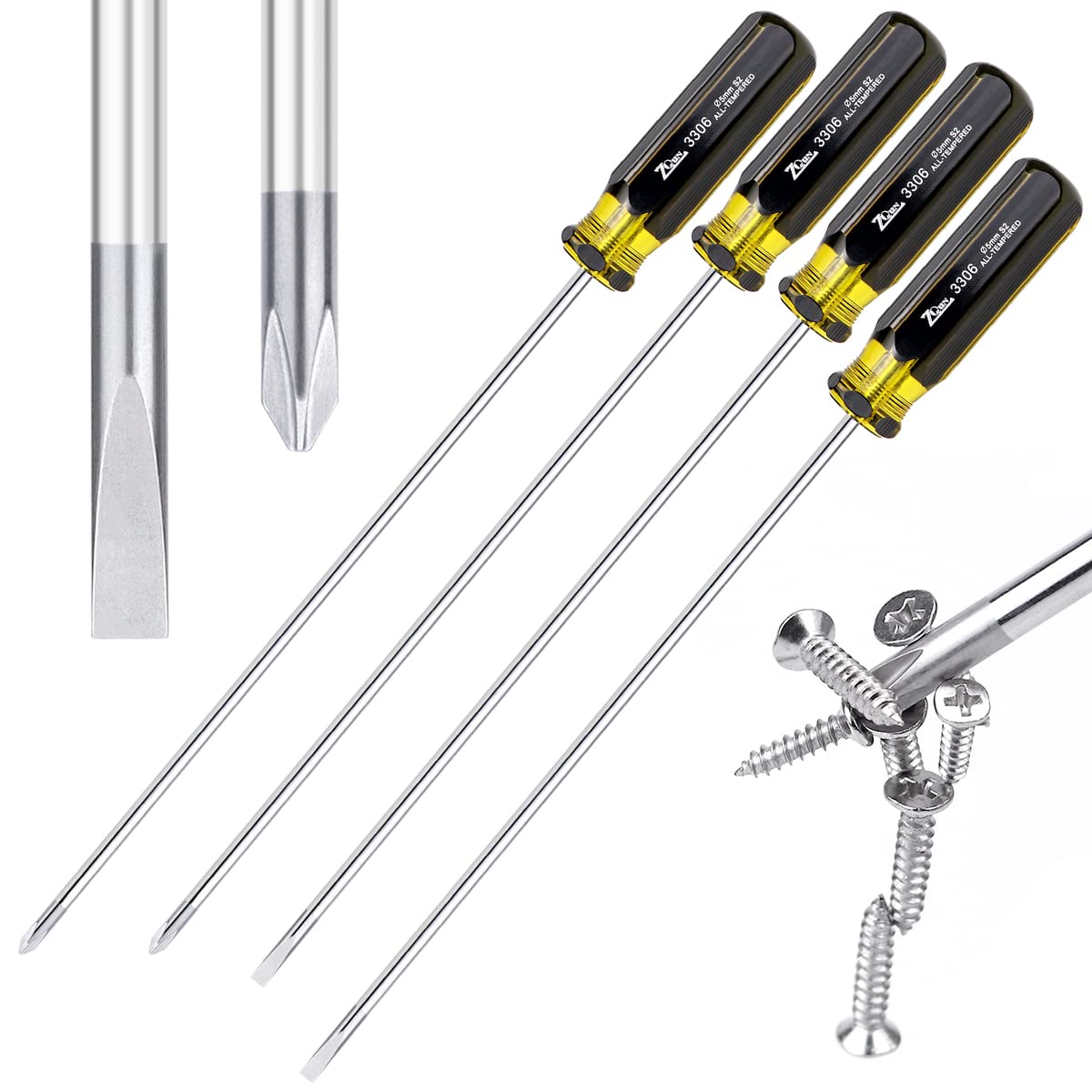 Slotted and Phillips Screwdriver Set, 2 PCS 15" Long - Cross-Head & Flat Blade, High Strength Magnetic