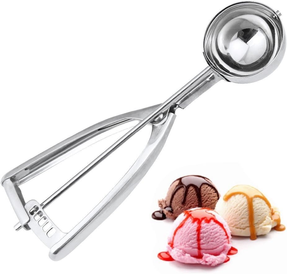 Ice Cream Scoop (50mm), Premium Stainless Steel Mechanical Cookie Scoop Melon Baller with Trigger Release for Ice Cream Fruit Mash Food Cookie Spoon Kitchen Ball