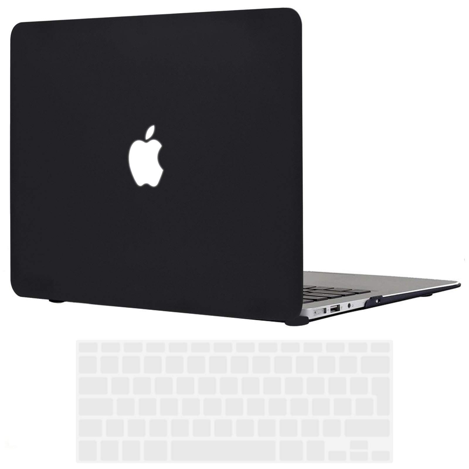 TECOOL Case compatible with old MacBook Air 13 inch 2010-2017 (A1466 A1369), Plastic Snap On Hard Shell Cover & UK EU Keyboard Protector, Black (Matte)