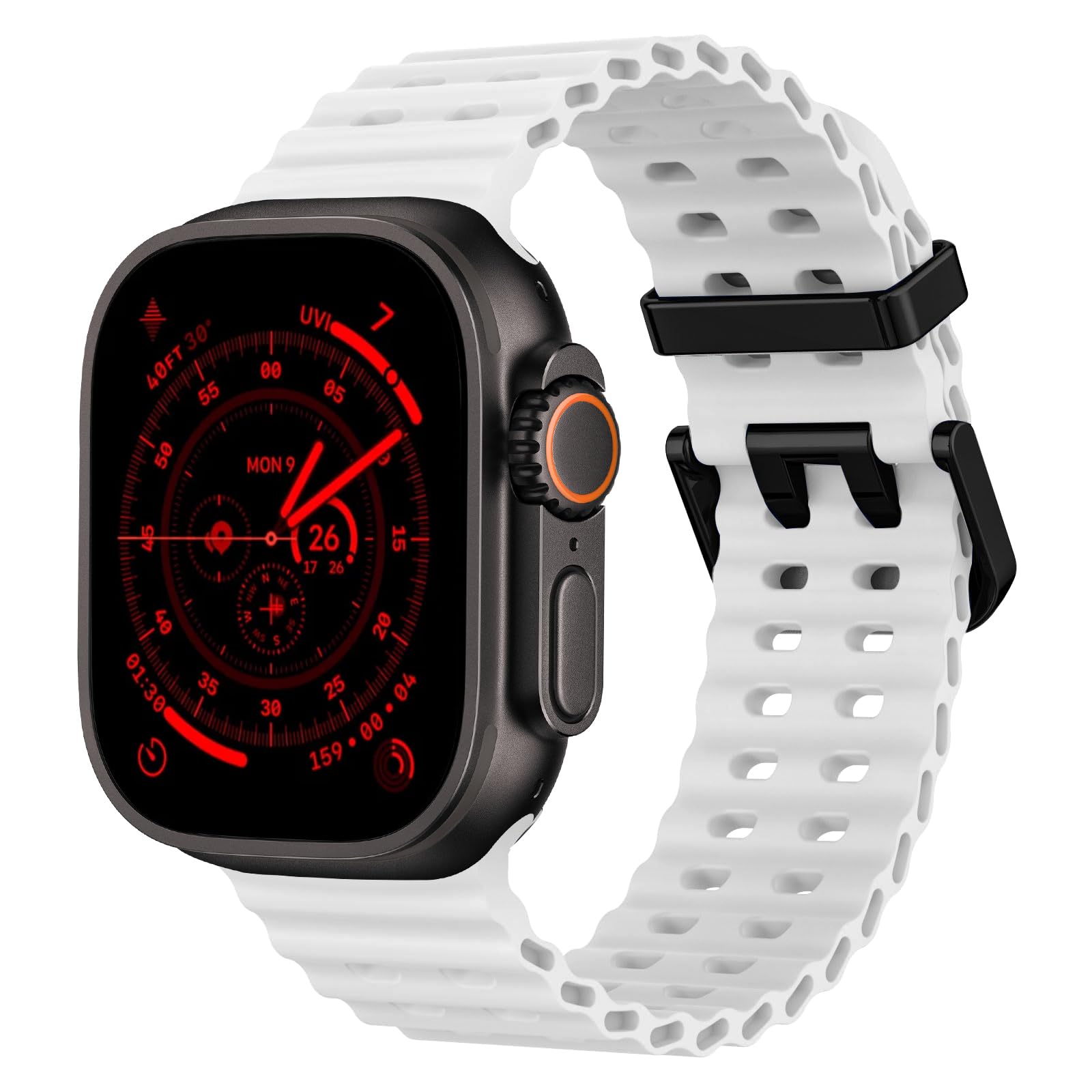 Ocean Silicone Sport Band - Compatible with Apple Watch Ultra 2/Ultra Bands 49mm 45mm 44mm for Men Women, Breathable Soft Waterproof Strap for iWatch Ultra 2, iWatch Ultra Series 10 46mm SE/9/8/7/6/5