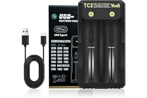 MC-ELIN 18650 Battery Charger 2 Bay Two Way Smart Universal Charger for Rechargeable Batteries Lithium Li-ion IMR INR ICR 10440 14500 16340 20700 21700 22700 26650 26700 3.6V 3.7v 1A No Battery (2 Bay)