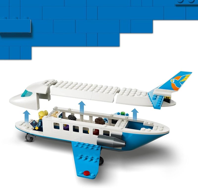 City Passagierjet Spielzeug - Flugzeug Modellbausatz mit 4 Minifiguren und Reisezubehör - Lernspielzeug - Geburtstagsgeschenk für Jungen ab 4 Jahren - 60492