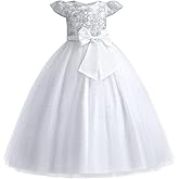 OBEEII Girls Sequins Pageant Tulle Dress Princess Flower Girl Dress for Wedding Bridesmaids Bowknot Ball Gown