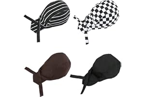 Clzemo 4 Pack Kitchen Cooking Cap, Comfort Breathable Chef Skull Hats for Men Women, Adjustable Working Caps One Size Fit All