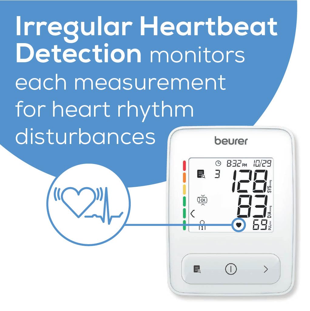 Beurer Auto 400 Upper Arm Blood Pressure Monitor, Universal Cuff for Standard to Large Arms, Accurate Blood Pressure Machine with Color Coded Results and Irregular Heartbeat Detection