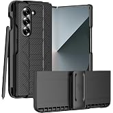 Tough Combo for Galaxy Z Fold 6 Case with Belt Clip - Carbon Fiber Design | Rugged Cover, Rotating Holster Holder with Kickstand and S Pen Storage Slot, Matte, Nakedcellphone, For Z Fold6 (SM-F956U)
