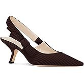 Coutgo Womens Slingback Kitten Heels Closed Pointed Toe Bowknot Knitted Slip On Work Pumps Dress Shoes