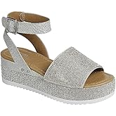 Women's Luxury Rhinestone Glitter Crystal Slide Footbed Platform Sandals (Silver-96, numeric_7)