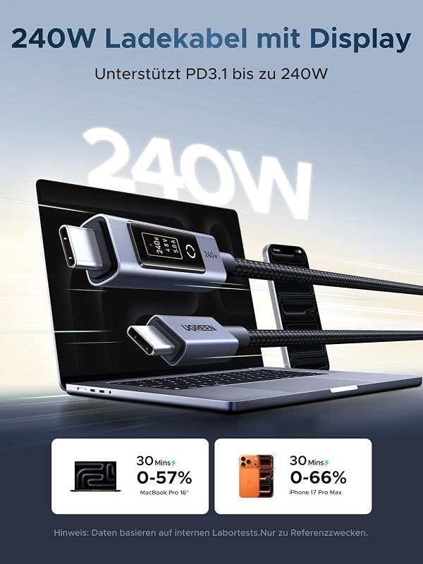 Nexode 240W USB-C Kabel mit TFT-Display, Echtzeit-Leistungsanzeige
