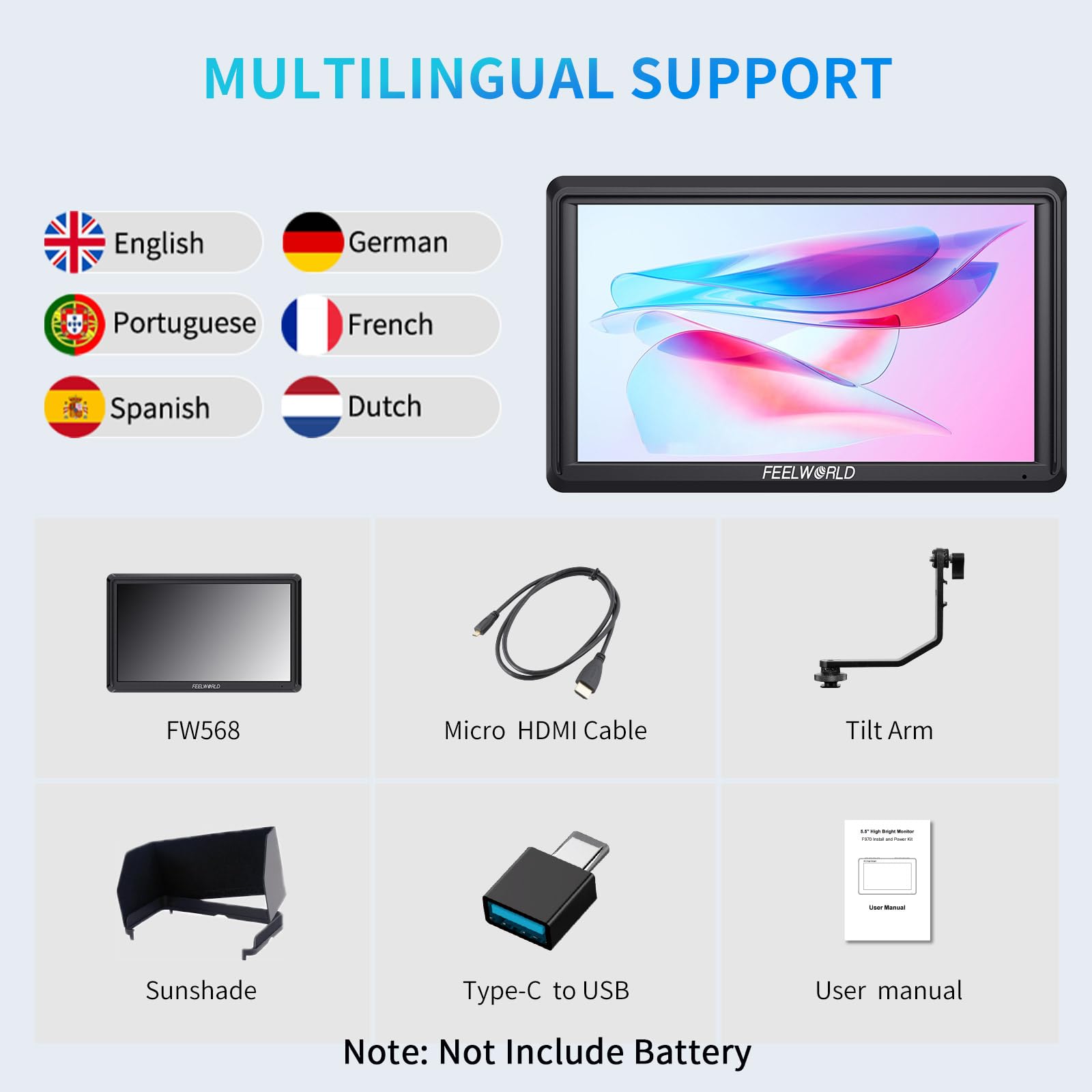 FEELWORLD FW568 6 inch DSLR Camera Field Monitor with Waveform LUTs Video Peaking Focus Assist 1920x1080 IPS 4K HDMI Professional Video Accessories