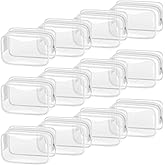 TISRATOK 12 PCS Clear Makeup Bag for Women with Zipper, TSA Approved Toiletry Pouch, Cosmetic Bag Bulk for Travel Organizer Essentials - White,Small
