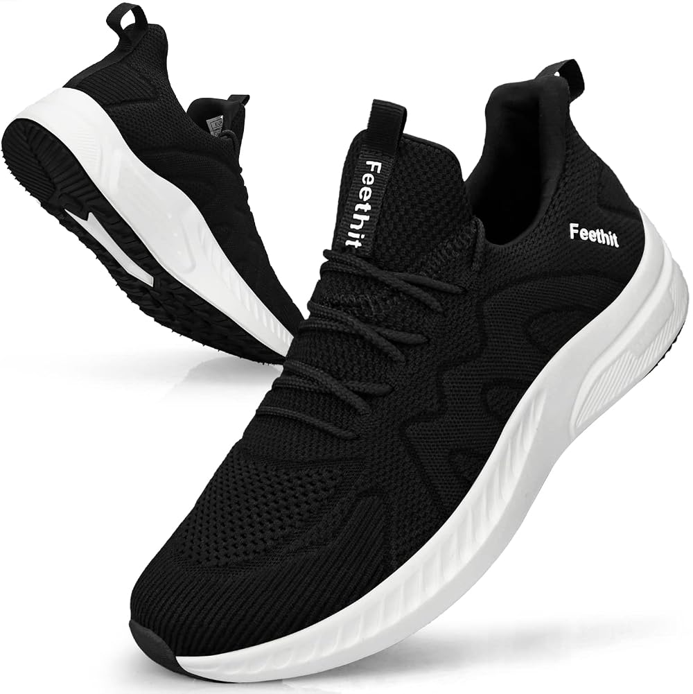 Feethit Men Running Shoes Breathable Lightweight Fitness Sneakers Black UK 11