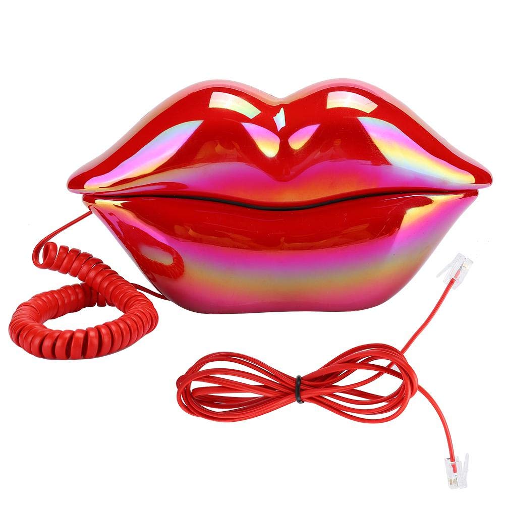 Landline Phone, Creative Red Lips Landline Phone European Style Desktop Telephone for Home Office.