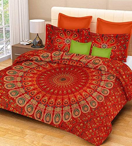 Tiger Exports Cotton Mandala Print Double Bedsheet with 2 Pillow Covers- Queen Size, Multi