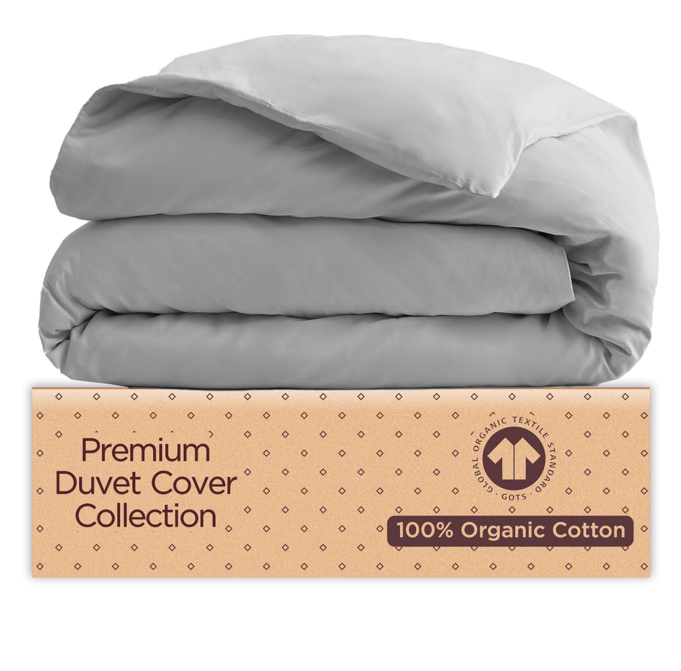 Tissaj Duvet Cover King Size - Cloud Gray Color - 100% Organic Cotton - GOTS Certified - 300 TC Soft Sateen - For Duvet Insert, Down/Alternative Comforter, Weighted Blanket