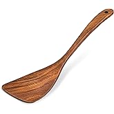Wooden Spatula for Cooking, Acacia Wood Flat Frying Spatulas, Long Handle Spatula Turner for Non Stick Pans, Non-Scratch, Wooden Kitchen Utensils for Cooking, Frying, Baking
