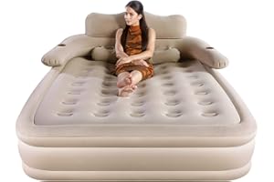 EKEPE Air Mattress with Headboard, 18in Inflatable with Built-in Pump, Blow Up Mattress with Removable Electric Pump, Comfort Air Bed Queen for Camping & Home