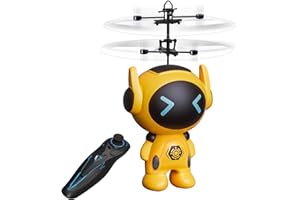 TCVENTS Rc Flying Robot Toys for 5 6 7 8-12 Years Old Boys Girls- Remote Control Helicopter Built-in LED Mini Drone Flying Toy for Kids & Adults Indoor Outdoor Games Birthday Gift, Yellow