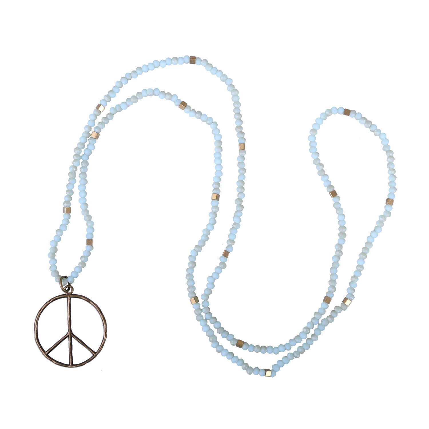 KELITCH Classic Peace Pendant Necklace Love Hippie Frosted Crystal Beaded Long Chain Necklaces
