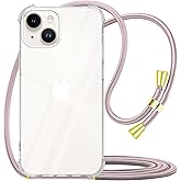 YESPURE Case for iPhone 14 Shockproof Protective Cover with Adjustable Lanyard Strap Soft Transparent TPU Anti-Scratch Anti-Yellowing Clear Shock Absorption Phone Case 6.1 inch - Rose