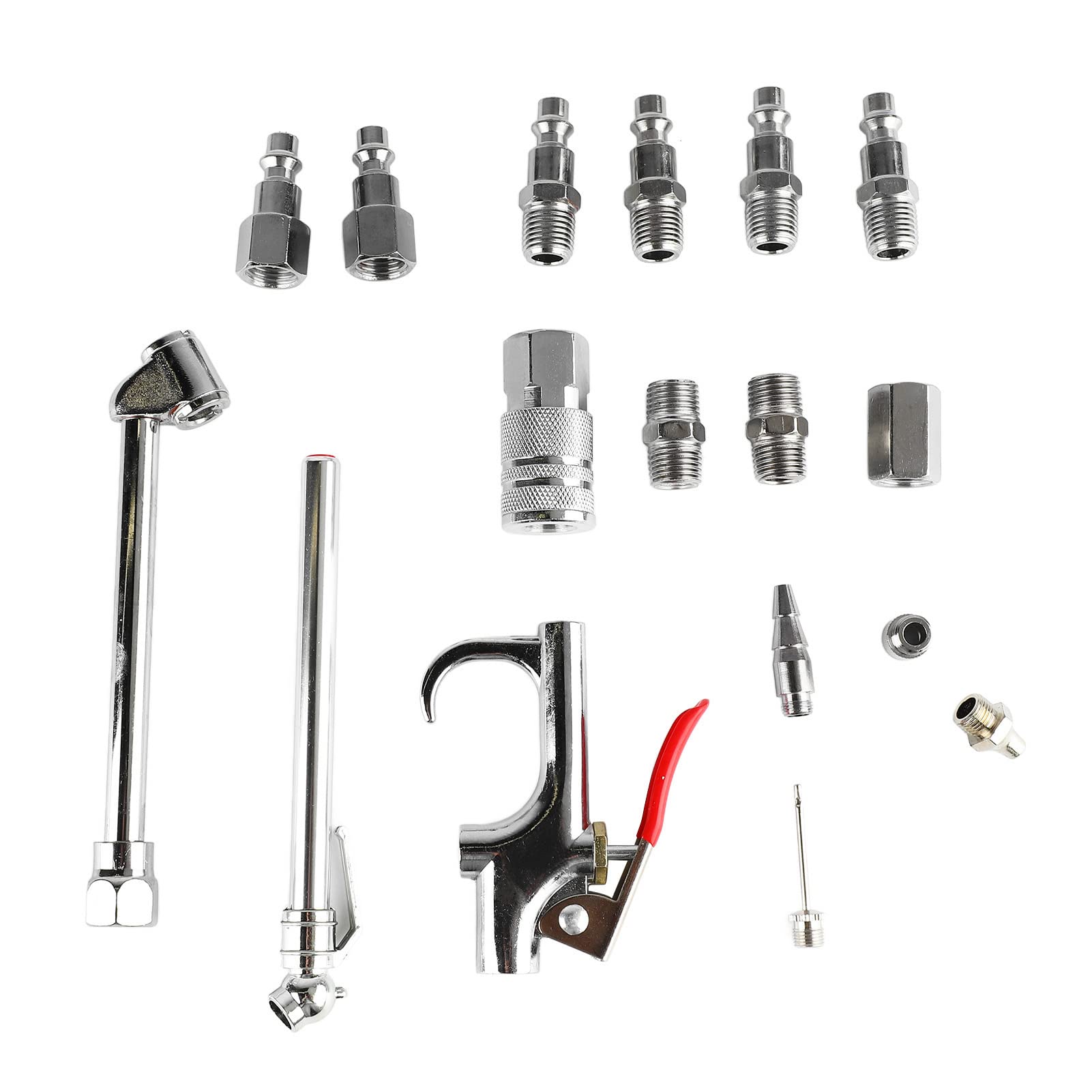 Nimomo 17 PCS Air Blow Gun Kit Air Compressor Accessories Kit, Air Nozzle Blow Gun Set Air Blow Gun Accessory Kit with 1/4NPT Coupler Plug Dual Foot Chuck Blow Gun Tire Gauge Air Compressor Tools Kit