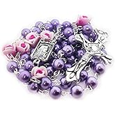Lavender Rose Rosary Beads Catholic for Women - Catholic Gifts - Rosary Necklace for Women