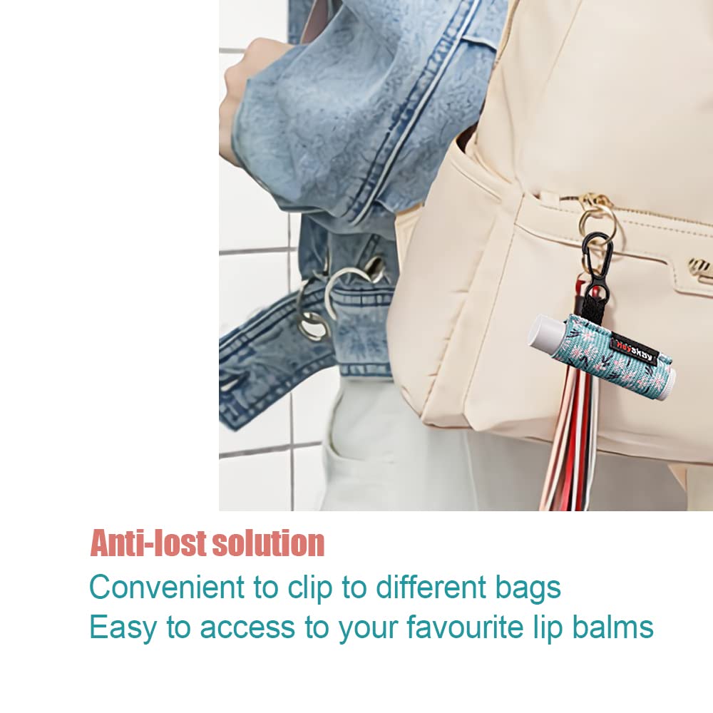 HEYSKAY 3PCS Lip Balm Holder Sleeves Keychain Chapstick Holder Keychain Lip Gloss Holder Keychain Chapstick Elastic Sleeves(Black/Color strip/Geometrical pattern)